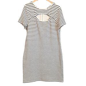 Michael Kors Cutout Textured Nautical Striped Dress White Navy Blue Size Large
